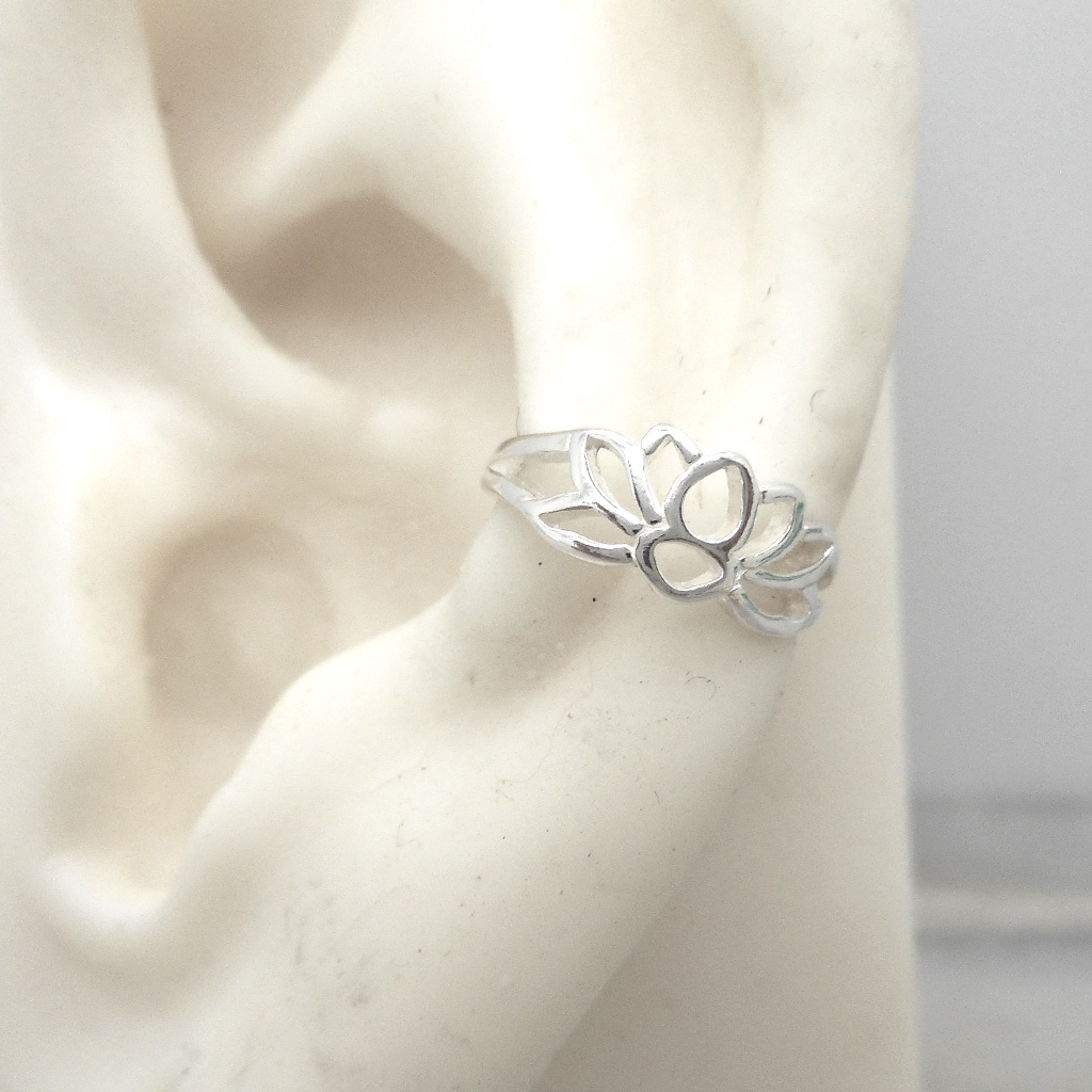 Lotus Solid 925 Sterling Silver Ear Cuff Earring